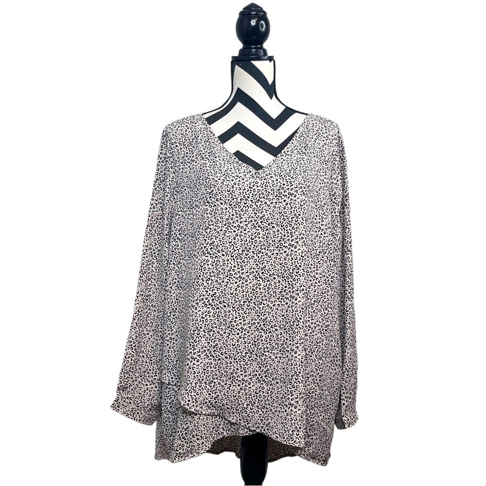 NWT Chelsea + Theodore Boho Leopard Print Sz XXL Long-Sleeve Blouse